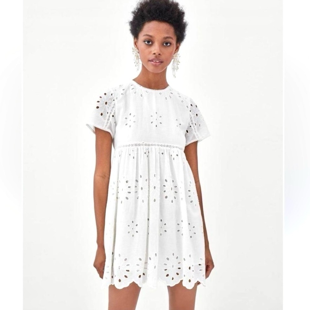 ZARA Eyelet Short Sleeve Romper Dress